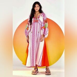 FARM Rio Vibrant Pink and Orange Maxi Dress